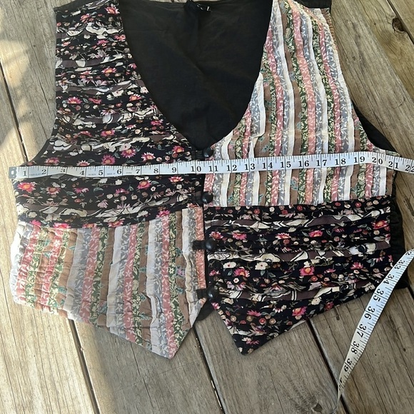 AJNY Patchwork Vest L Vintage Boho Floral Striped Cotton Rayon Button Up - Picture 6 of 8
